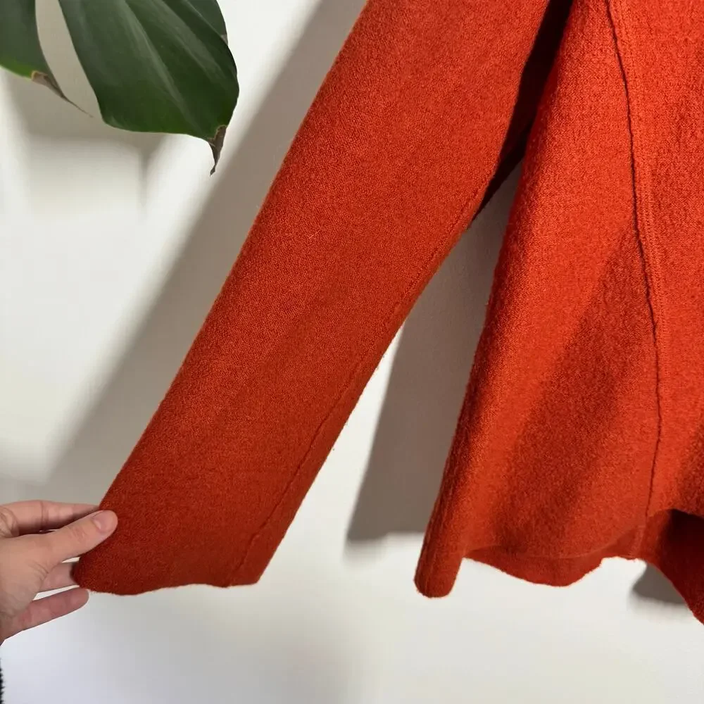 Chico's Wool Cardigan Women 1 US8 Burnt Orange Tailored Fit One Button Boho Cozy